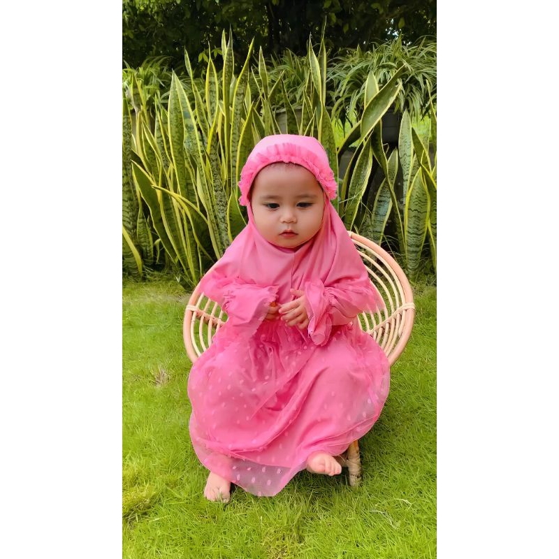 Gamis Bayi Ungu - Gamis Anak Newborn Lilac Terbaru Murah Dress Brukat Tile Tule Dot Fashion Anak Per