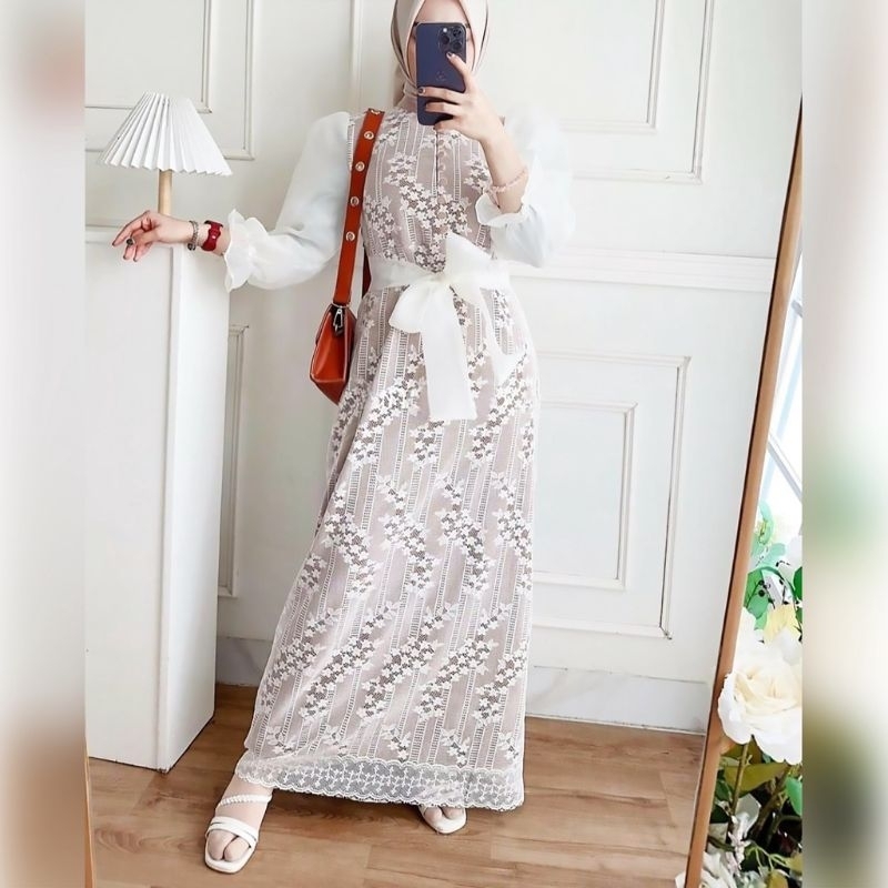 Louisa Dress Brokat Terbaru M L XL XXL gamis pesta baju muslim wanita gamis brukat dress muslim gami