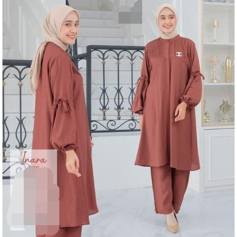 INARA SET/Stelan Long Tunik Cringkle Terbaru/One Set Long Tunik Cringkle Airflow