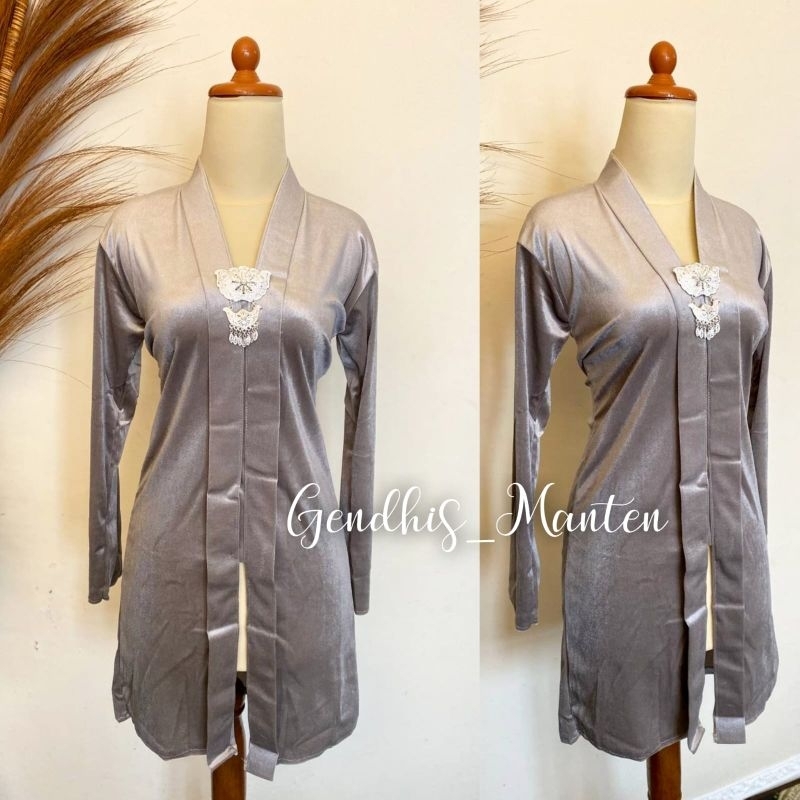 [Silver] Kebaya Bludru Panjang - Model Kartini / Leher V