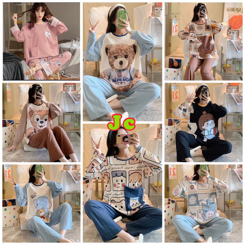 JC- STELAN IMPORT PP / Stelan piyama kaos import / Stelan tidur wanita muslimah panjang / Piyama Wanita Import Terbaru