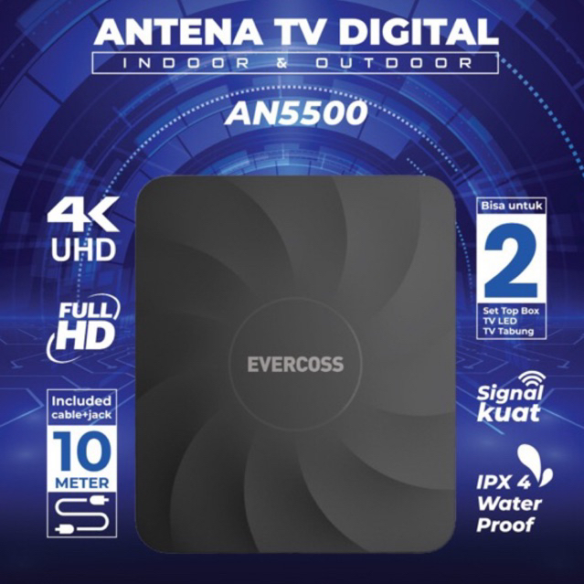 EVERCOSS ANTENA TV ANALOG DIGITAL INDOOR OUTDOOR HIGH GAIN