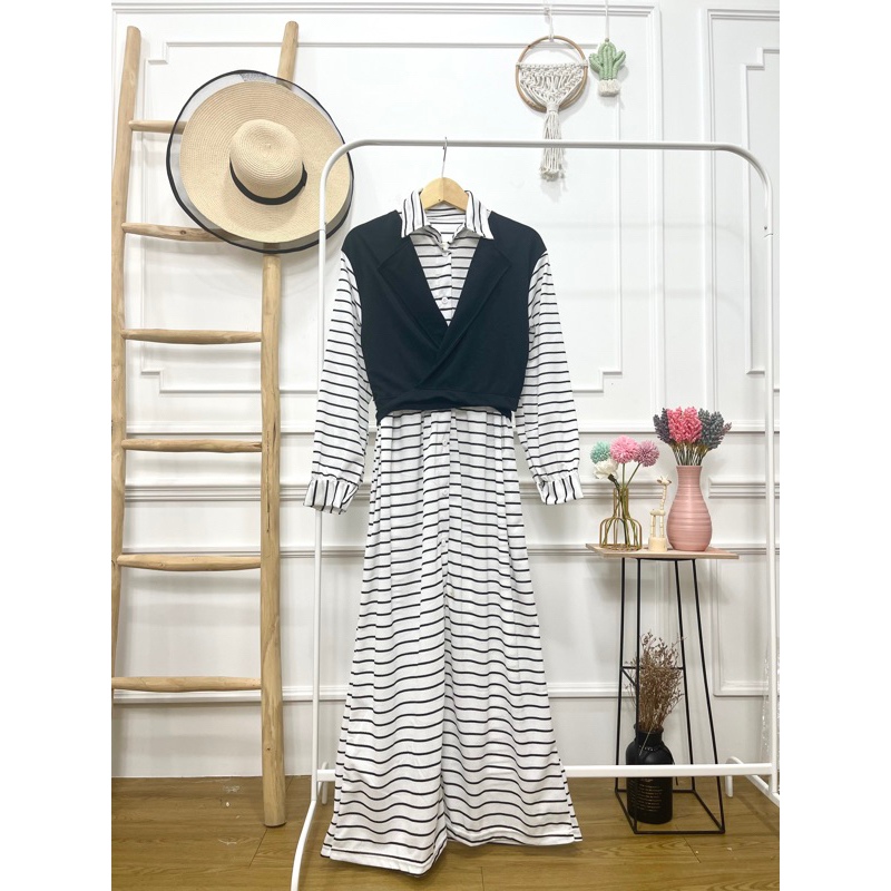 Grosir WA (35rb x 6pcs) Kode 995 A Blazer dress full kancing aktif salur