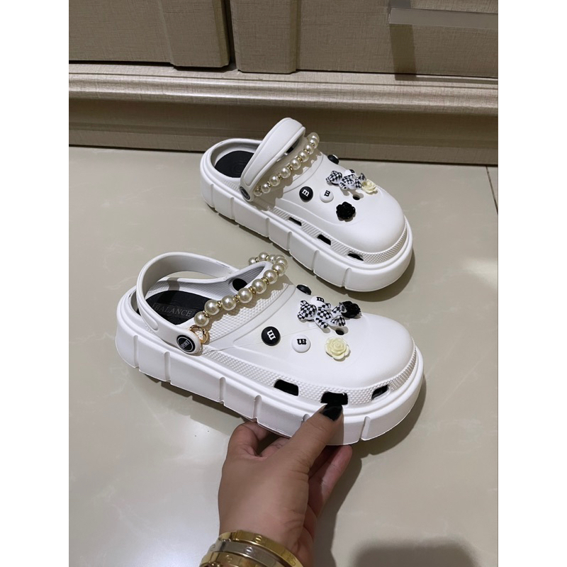 GJAZ BAE CLOG FLATFOM WANITA TINGGI 6CM IMPORT JIBBITZ PEARL