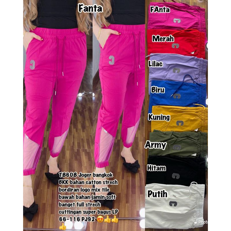 Celana Joger Viral  8068 Celana Joger Bangkok Import Bordiran Logo Mix Tile Bawah Katun Stretch BKK
