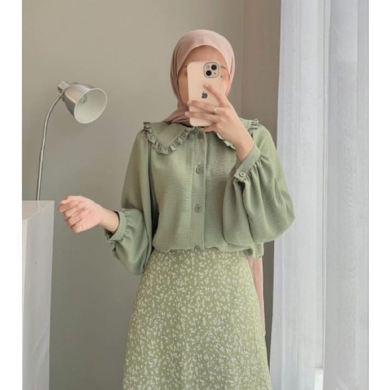 DERA BLOUSE CRINCLE /Atasan Kemeja Polos Bahan Crincle Termurah Terbaru