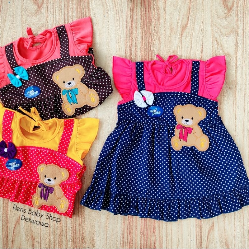 Baby gift PLANET KIDZ BONEKA BEAR POLKADOT Dress baju rok setelan katun celana dalam anak bayi perempuan cewek