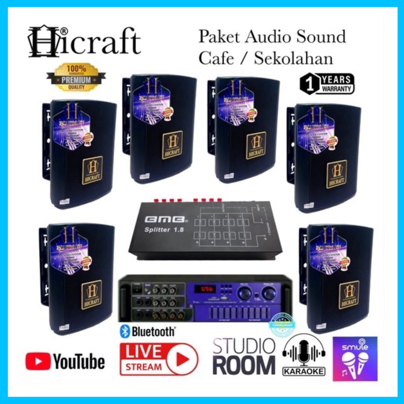 Paket Sound Cafe Gantung 5 Titik Amplifier Bluetooth Usb