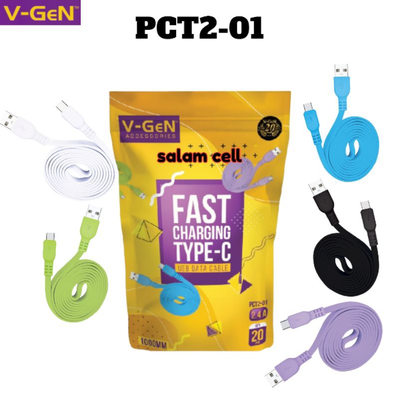 Kabel Data Type-C V-Gen PCT2-01 2,4A Fast Charging Original Vgen Pct2 01 Garansi Resmi