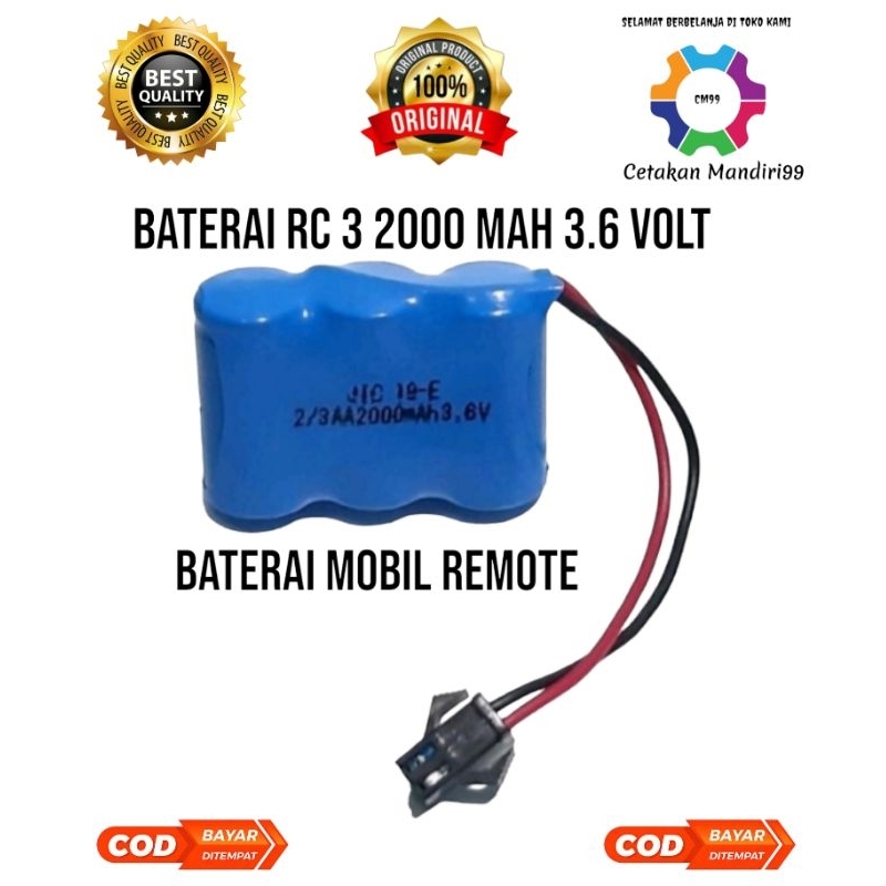 Baterai Rc 3 2000 mAh 3.6 Volt Batreai Remote Mobil Kontrol