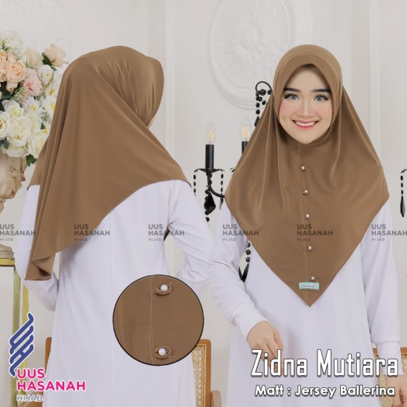 (Uus Hasanah) ZIDNA MUTIARA •jilbab instan jersey ballerina•hijab instan mutiara depan