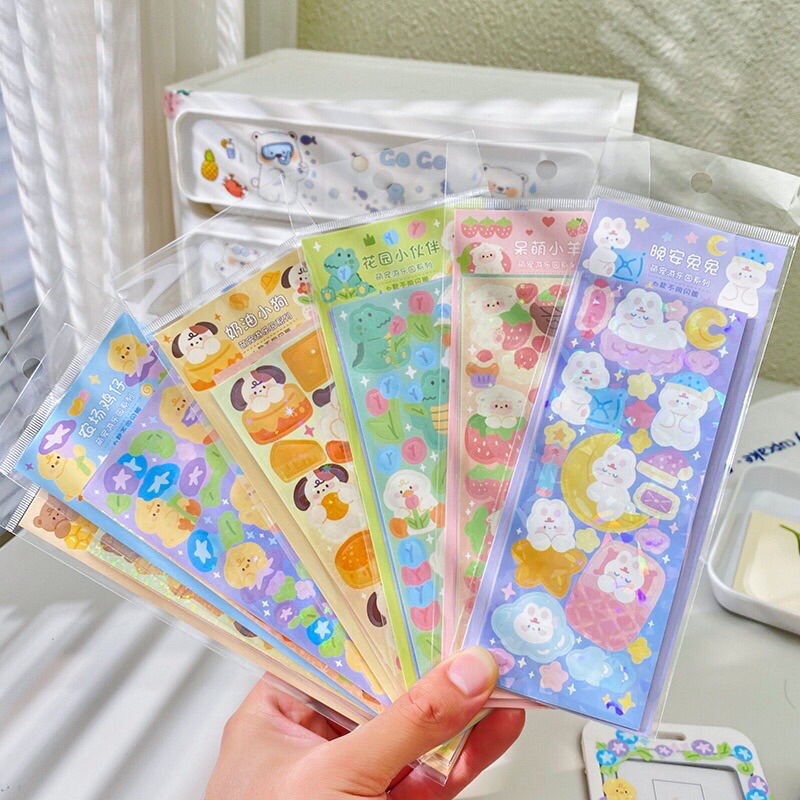 READY STOCK BISA COD - CUTE STIKER LASER GLITTER KARAKTER KARTUN HEWAN BERUANG KELINCI LUCU GAYA REMAJA CEWEK KPOP KOREA IDOL DEKORASI PHOTOCARD TOPLOADER AESTHETIC DIY JURNAL SCRAPBOOK DIARY HP CASING LAPTOP FANCY ELEGAN MEWAH PREMIUM IMPOR MURAH KAWAII