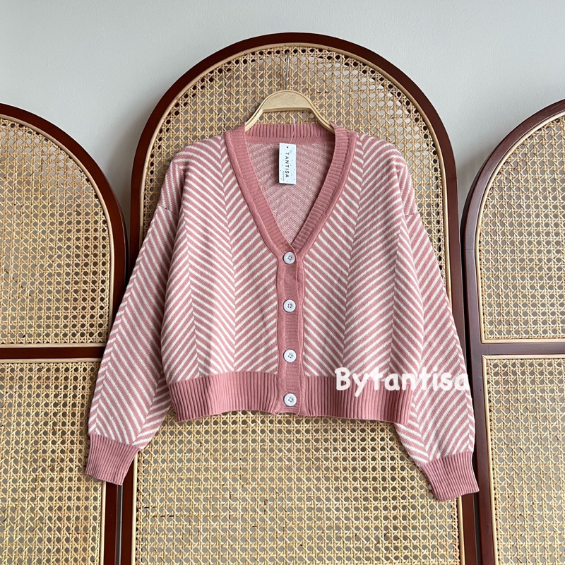 CARDIGAN RAJUT CROP MOTIF ZIGZAG