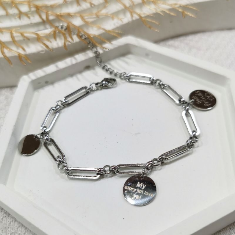 Gelang Rantai Titanium Asli Fashion Korea Unik Anti Karat &amp; Alergi Best Friend Silver