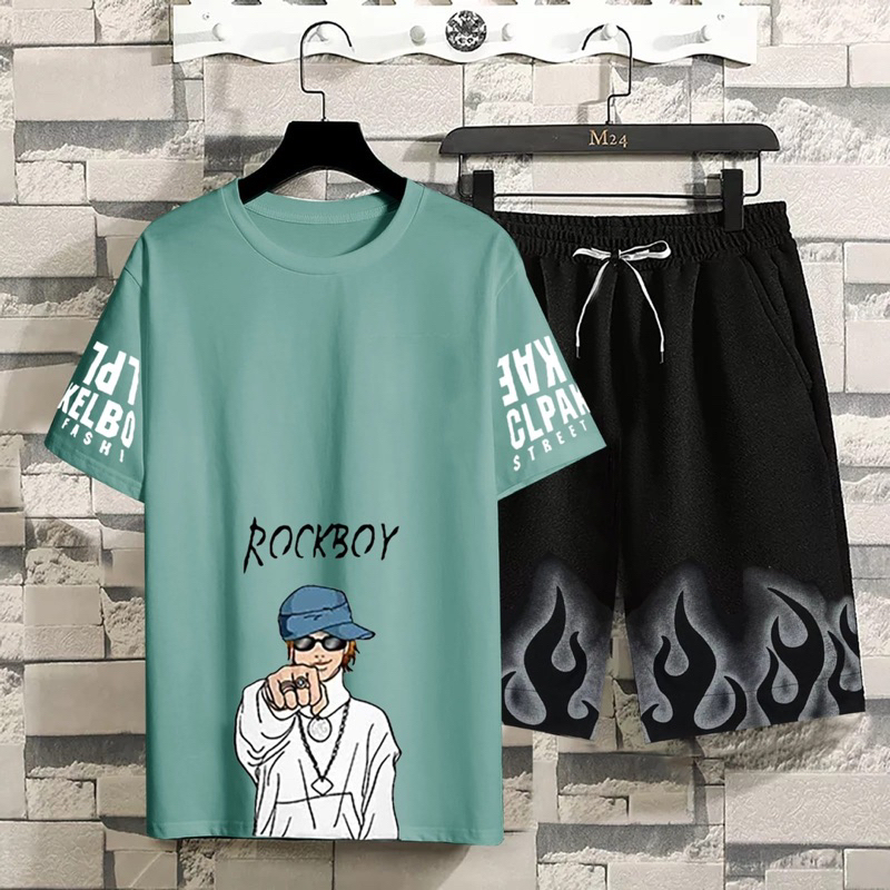 BAJU KAOS SETELAN ONE SET COWOK RB LENGAN PENDEK ATASAN PRIA + CELPEN SANTAI