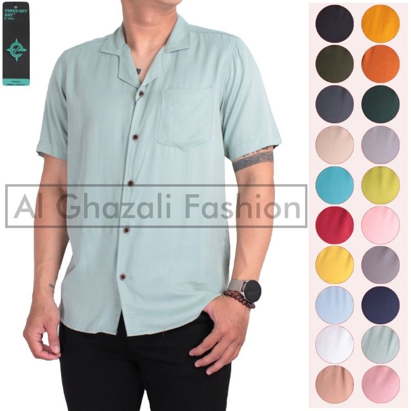 AL GHAZALI KEMEJA POLOS LENGAN PENDAK HAWAIAN CLASSIC SHIRT KEMEJA PANTAI RAYON krah piama pria