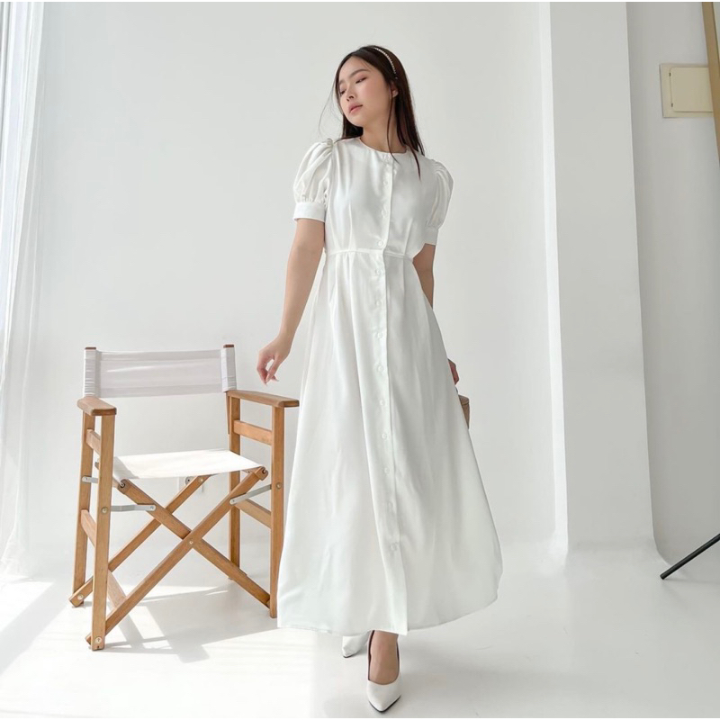 DAISY PUFFY SLEEVES SATIN DRESS - DRESS KONDANGAN FORMAL KOREA - MAXI DRESS PESTA - BRIDESMAID DRESS SATIN - GAMIS WANITA ELEGANT - HADIAH / KADO ULTAH CEWEK