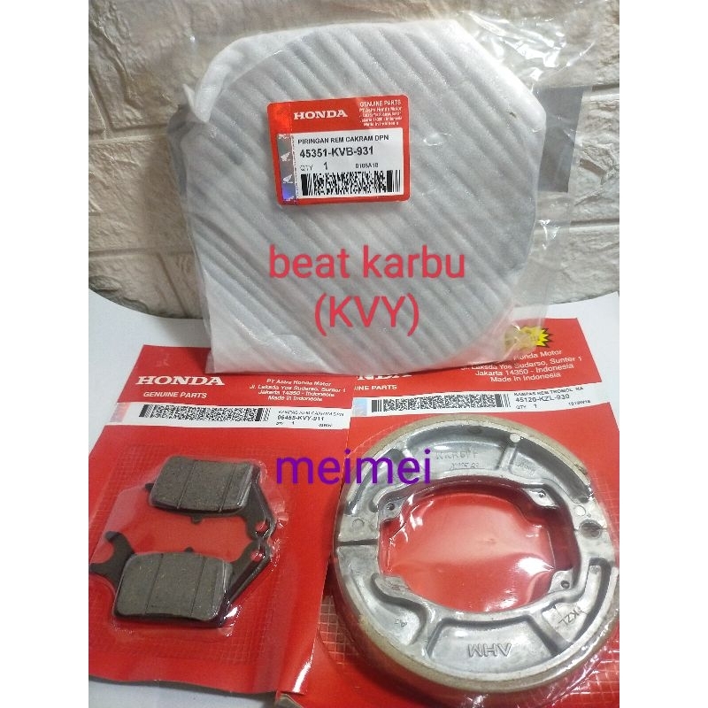 paket kampas rem depan belakang + piringan beat karbu (KVY)