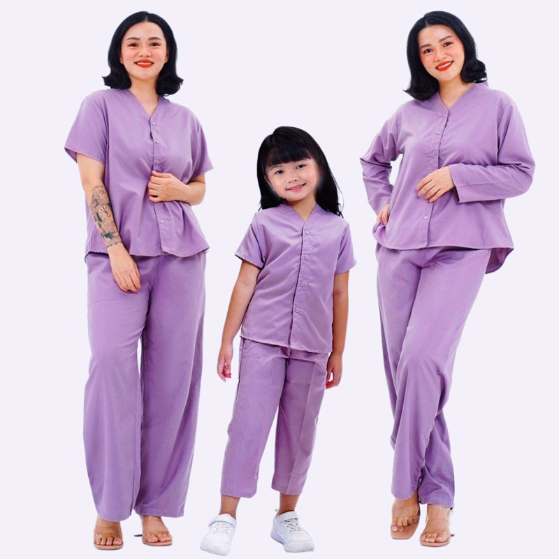 piyama cOzy Lilac Hitam salem kerah V bisa couple ibu anak keluarga baju tidur