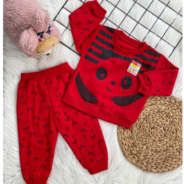 setelan sweater anak laki-laki/perempuan lengan panjang 3-18 bulan motif panda