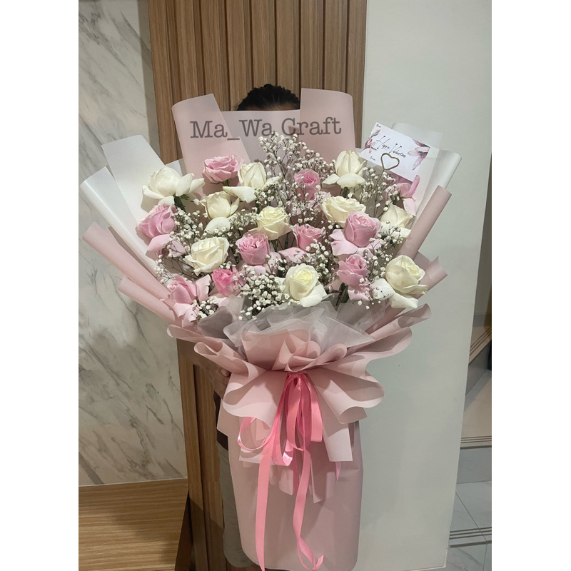 (Bunga Asli) buket mawar Jumbo 1 Meter - Fresh Bouqet - buket mawar swgar - valentine - mother day -