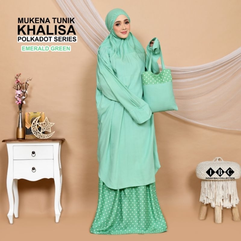 Mukena Bali Polkadot Khalisa Tunik Berlengan (atas bawah/putusan)