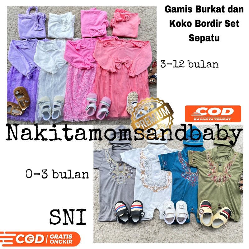 Gamis Burkat dan Koko Bordir Set Sepatu Bayi Baru Lahir /Newborn Promo 8.8