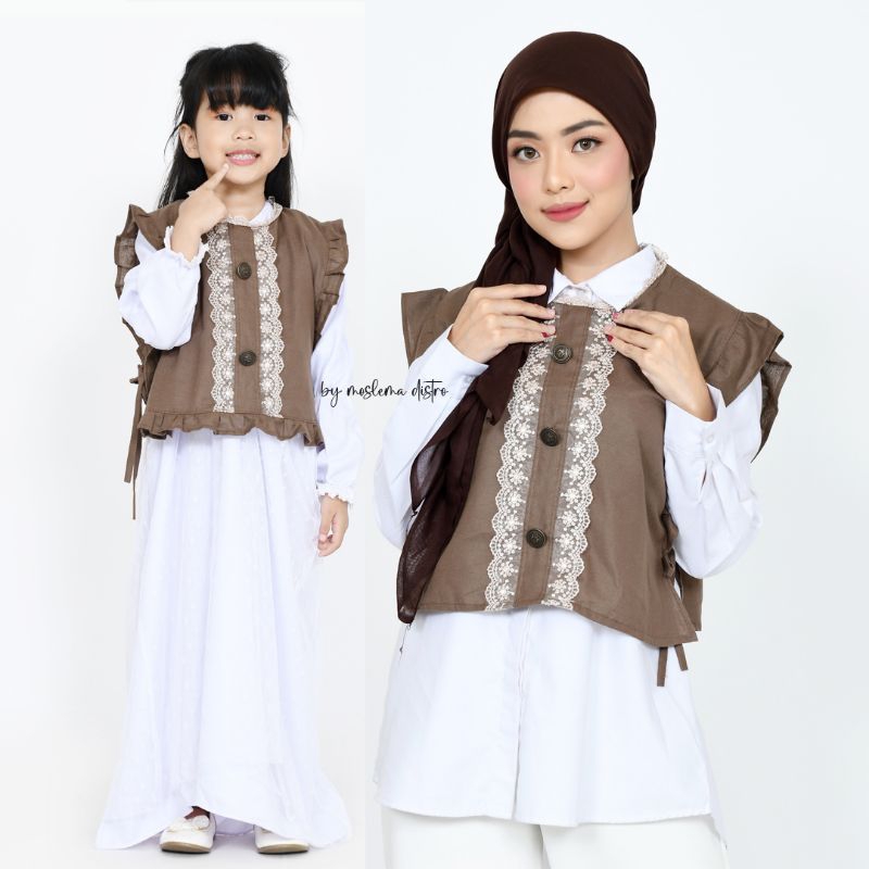 VEST ROMPI KATUN COUPLE IBU DAN ANAK BAJU COUPLE BRUKAT RENDA LEBARAN BAHAN KATUN LINEN SIMPLE UNIK 