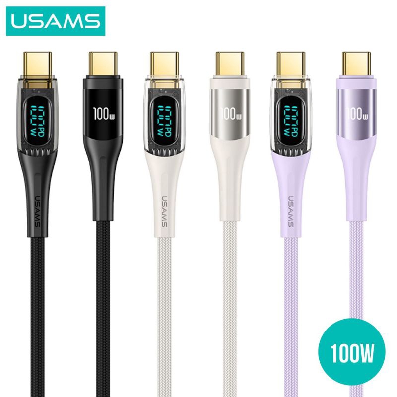 USAMS Shadow Series Kabel Data Type-C to Type-C PD 100W Transparant Digital Display