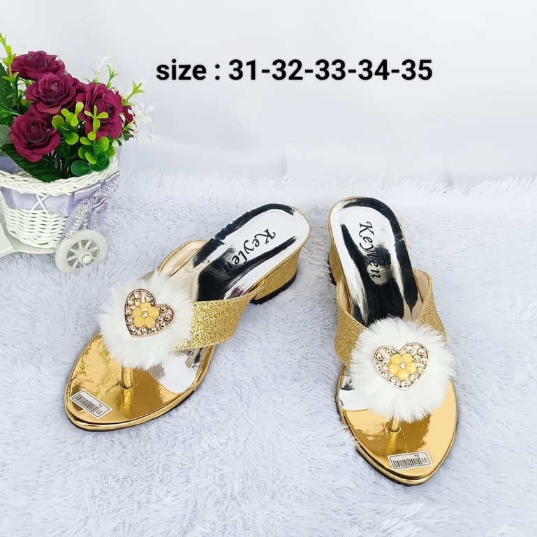 Sandal Anak Perempuan Sandal Heels Jepit Motif Bulu Sandal Pesta Anak Adella 04