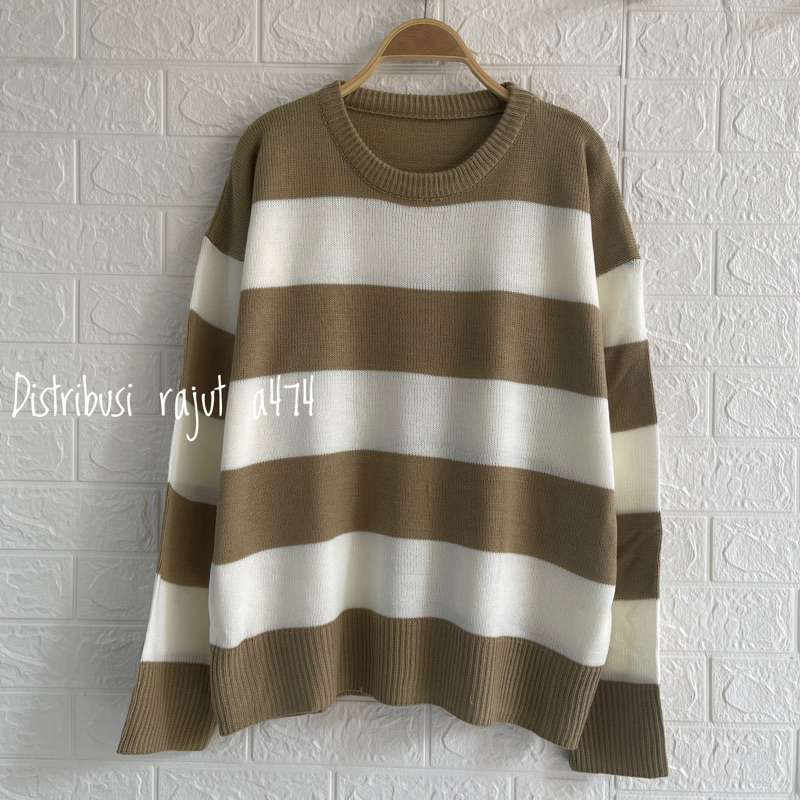 POLO SWEATER STARLA BLASTER BLOUSE STRIPPE LENGAN PANJANG-Mayubi Kream