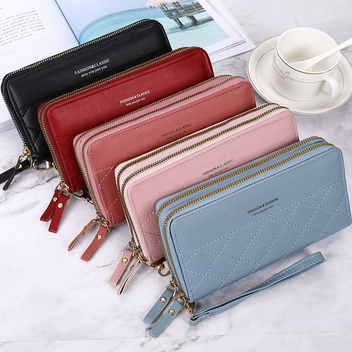 COD Dompet Wanita Resleting Panjang Dempet Wanita Panjang Tali Murah Long Wallet Azalery D69