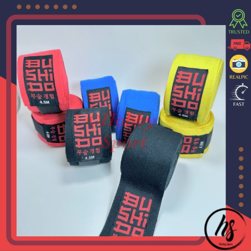 Handwrap Bushido 4.5 Meter Tinju Muay Thai Boxing Elastis Hand Wrap