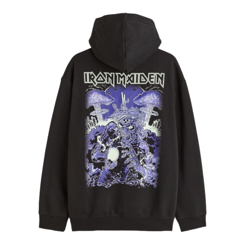 ( 8.8 ) Hoodie H&amp;M Unisex Iron Maiden Sablon Black Hitam Flecee Katun Lembut Tebal, Free Papperbag