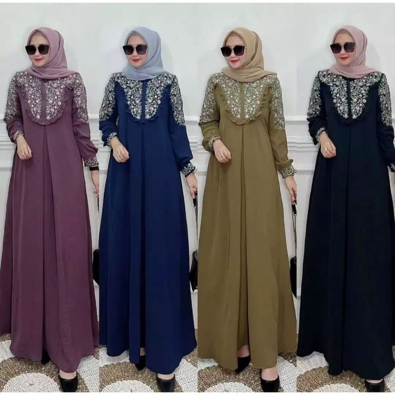 busana muslim kondangan wanita gamis terbaru cringkel airflow  livy dress bordil baju lebaran 2023