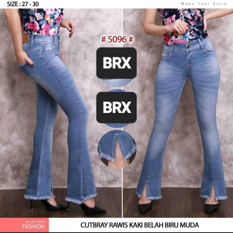 Celana Jeans Cewek//Celana Jeans Panjang// Celana Jeans Cutbray Kaki Belah Rawis