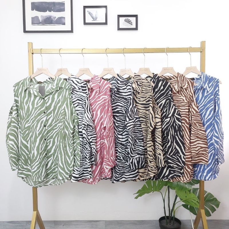 KEMEJA PAMARUAY ZEBRA BAHU BOLONG FASHION WANITA IMPORT BANGKOK CODE P 11