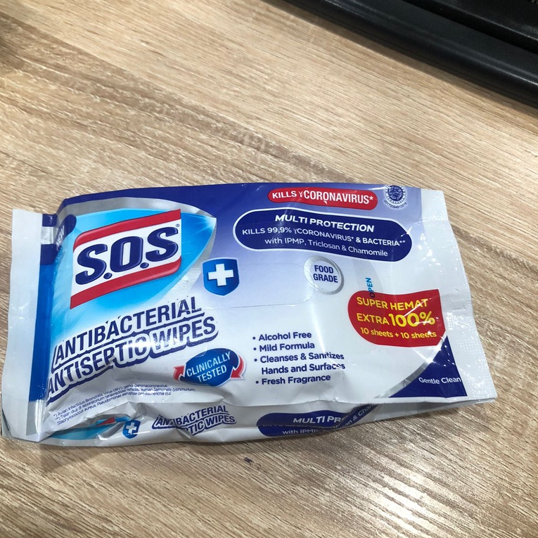 S.O.S ANTIBACTERIAL ANTISEPTIC WIPES EXTRA 100% (10 SHEETS + 10 SHEETS)