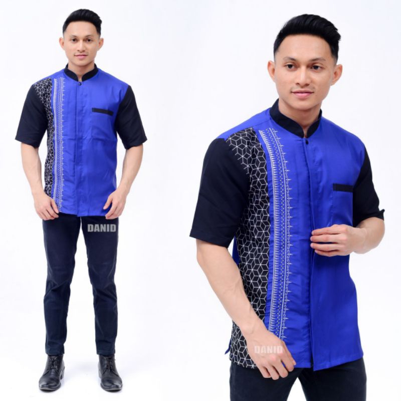 Bisa COD Baju Koko Pria Lengan Pendek Terbaru Batik Bordir Ukuran Dewasa // BAJU KOKO KEKINIAN WARNA BIRU MUDA //BAJU KOKO KOMBINASI BATIK BORDIR ini