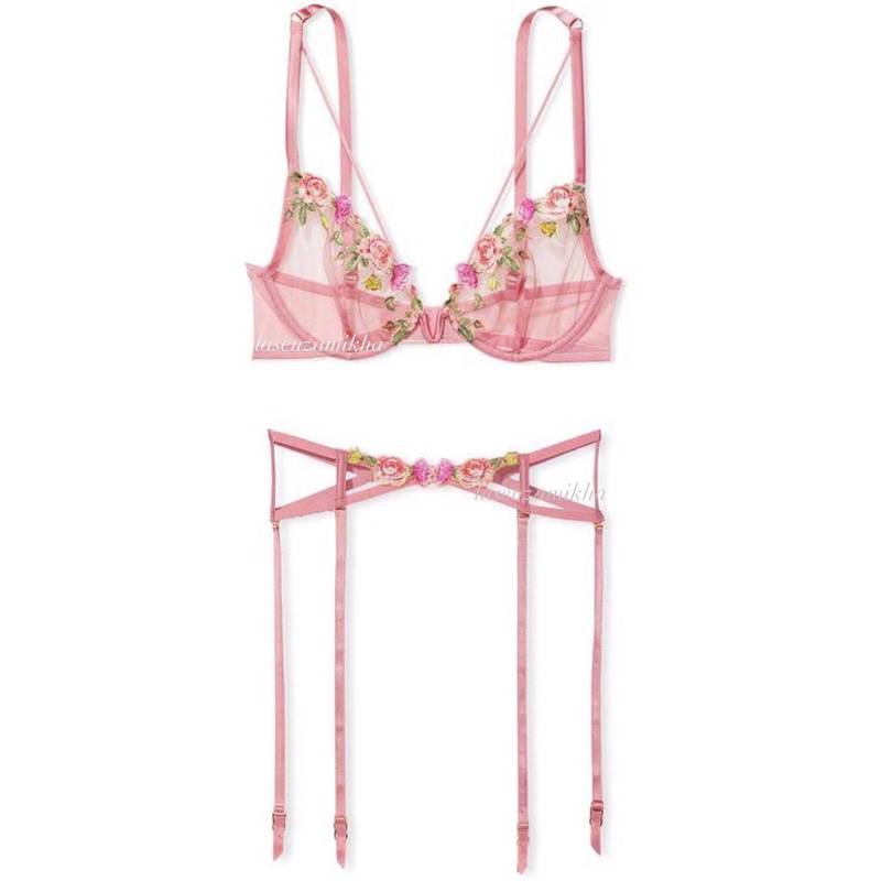 Victoria’s Secret SET Unlined Bra 32C 34B & Garter M - Dusty Rose - FREE paperbag VS