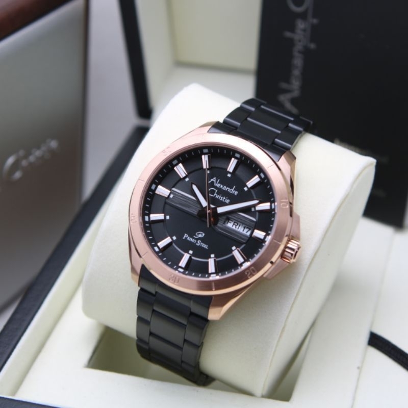 JAM TANGAN PRIA ALEXANDRE CHRISTIE AC 6670 BLACK ROSEGOLD AC 6670 ORIGINAL