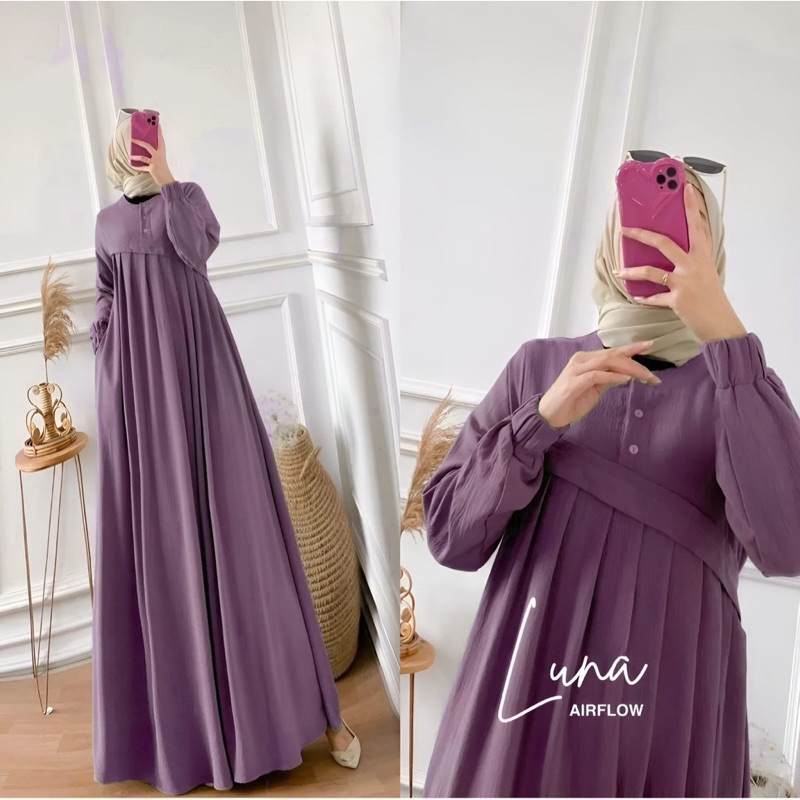 Luna Dress Crinkle Airflow Premium Maxi Gamis lebaran