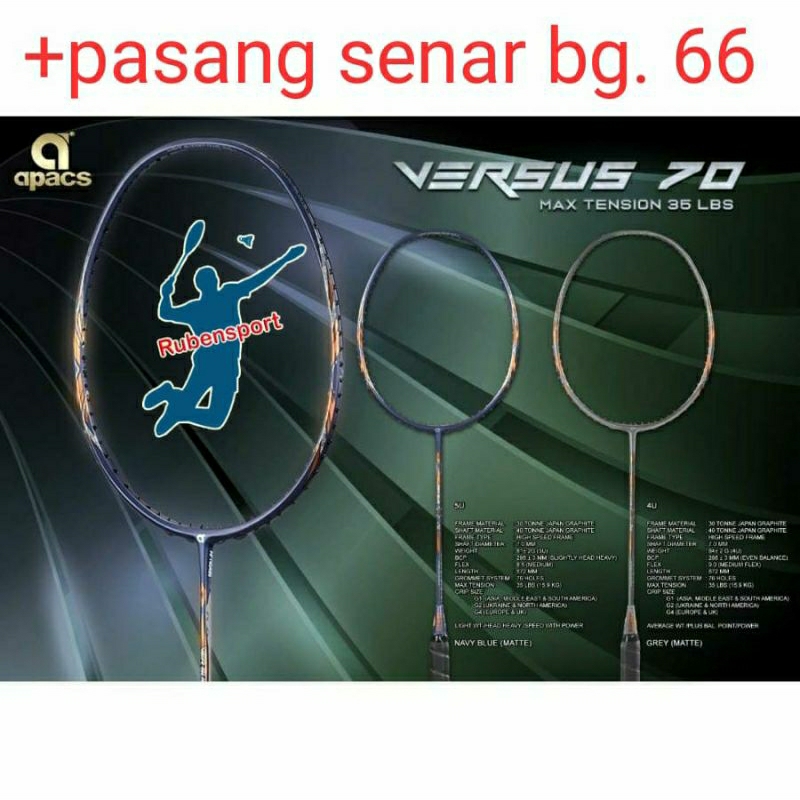 Raket Badminton Apacs Versus 70 max. 35 Lbs Original