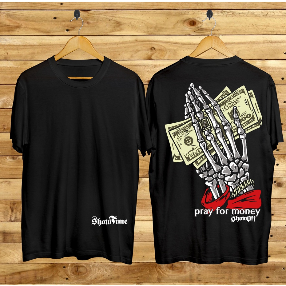 Kaos Tshirt Pria Terbaru Samurai Jepang Pray For Money Warna Hitam Distro Lengan Pendek Motif Sablon Bergambar Keren