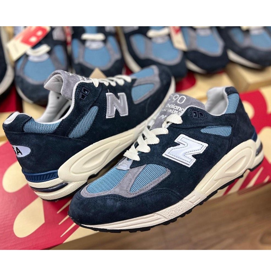 Sepatu NB New Balance 990 V2 Teddy Santis Navy Biru Dongker Premium