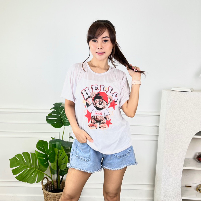 AFI - MC - Kaos Oversize Wanita Hello Bear (LD 106, P 55)