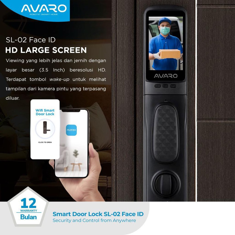 Avaro Smart Door Lock SL-02 Face Id kunci pintar Otomatis App Original