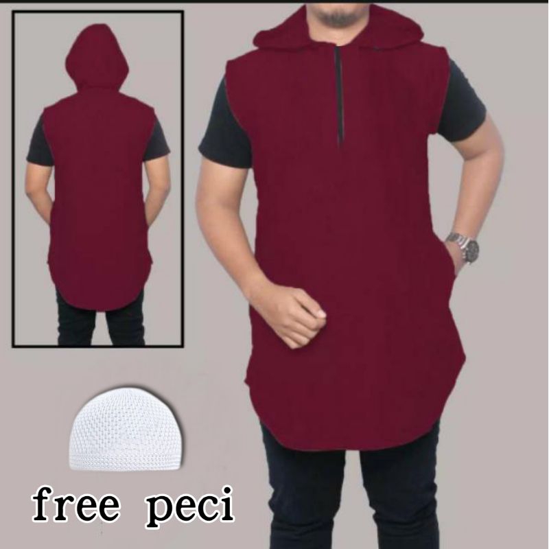 Jaket Hoodie Rompi Shalat Pria Polos / Sweater Rompi Muslim Pria / Rosal Rompi Shalat Kasual Peci