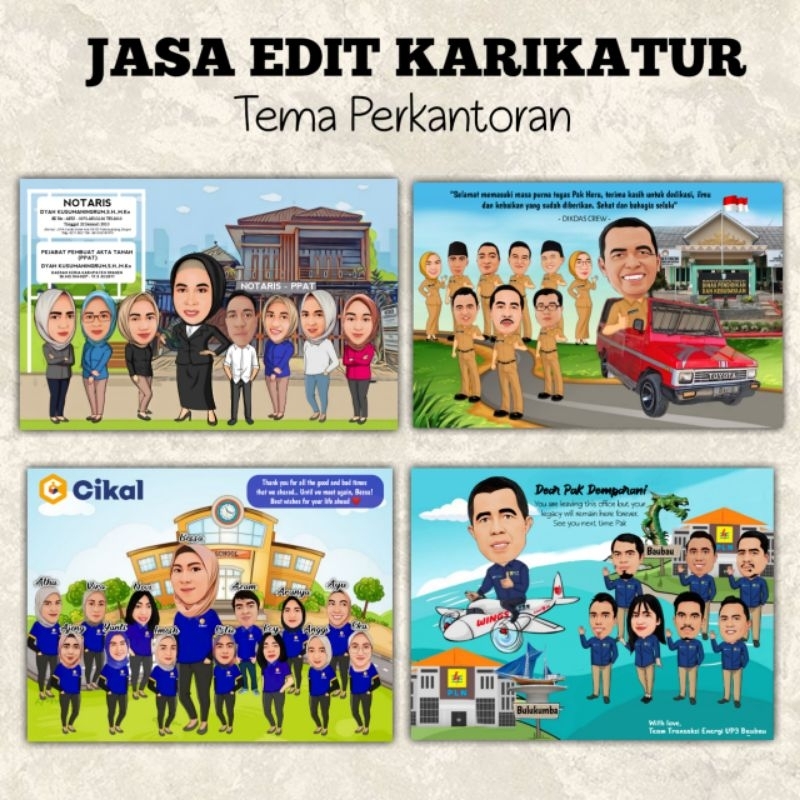 Jual Jasa Edit Karikatur Tema Perpisahan Perkantoran Resign Farewell