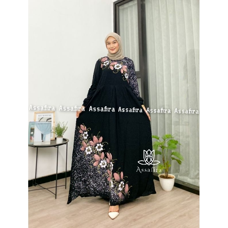 Gamis twill lukis ori terbaru dan terlaris bahan adem dan teb